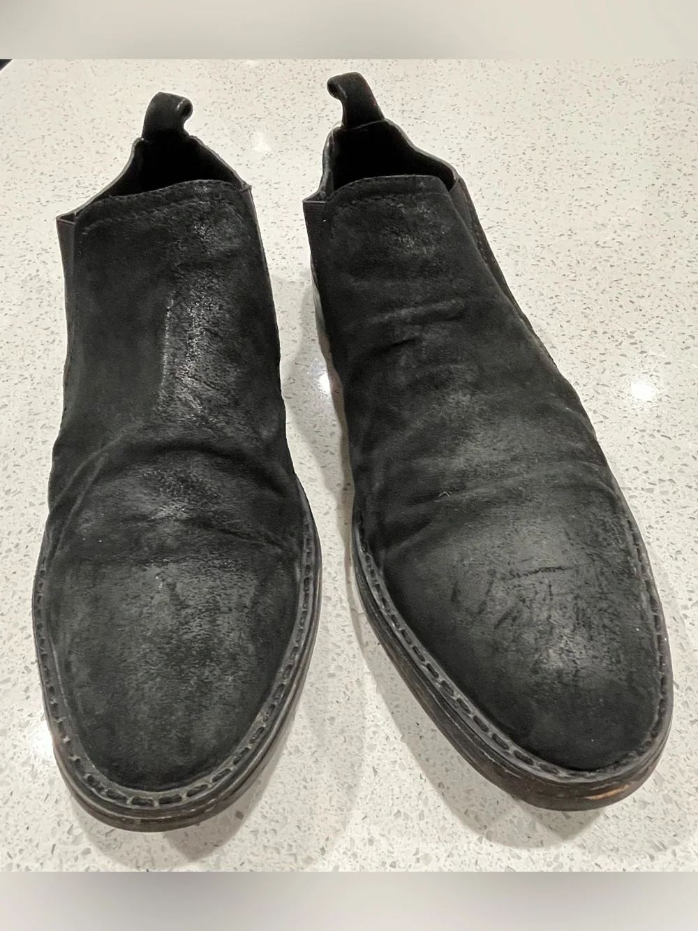 Costume National Men’s Black Distressed Piece Dyed Suede Chelsea Boots Size 11